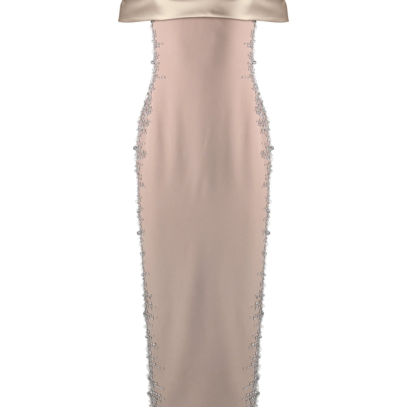 Champagne/Beige Sculpted Embellished Gown - House of Banke