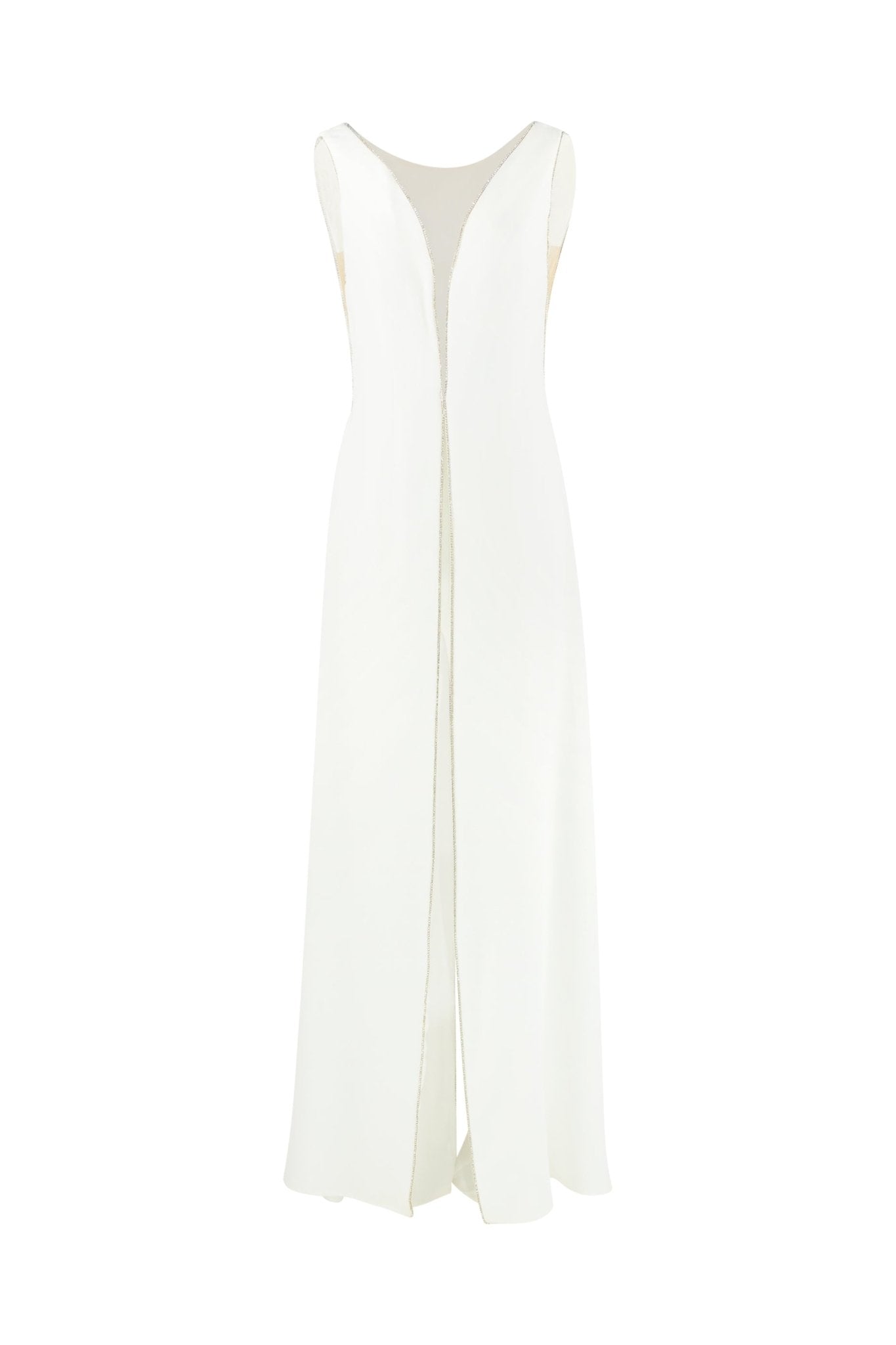 Cascade Jumpsuit - Elegant White Evening Jumpsuit with Sheer Overlays - House of Banke