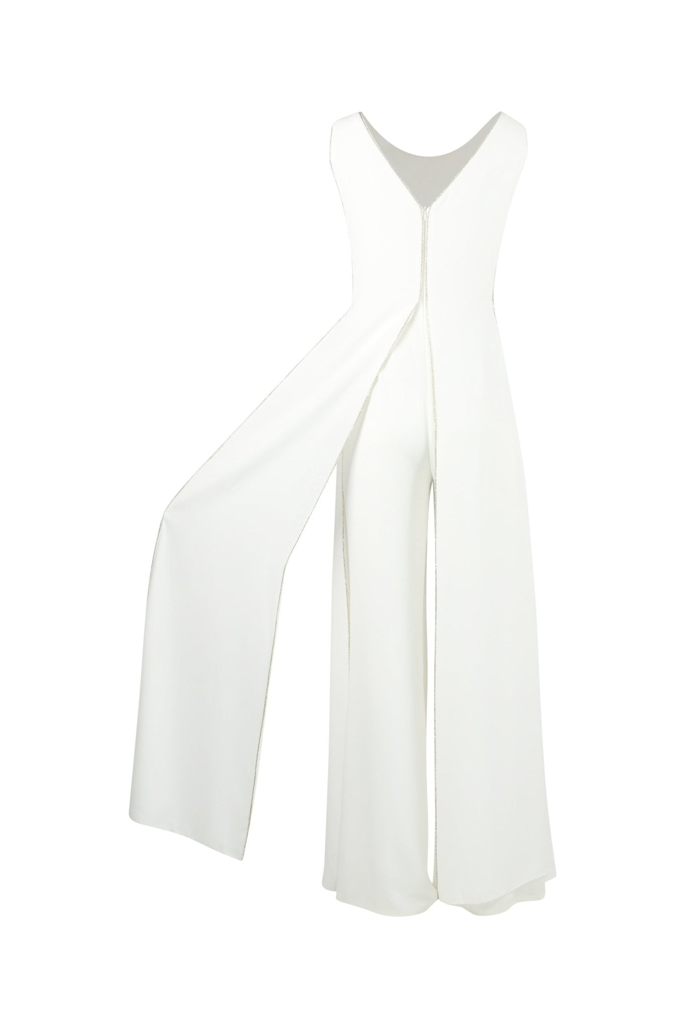 Cascade Jumpsuit - Elegant White Evening Jumpsuit with Sheer Overlays - House of Banke