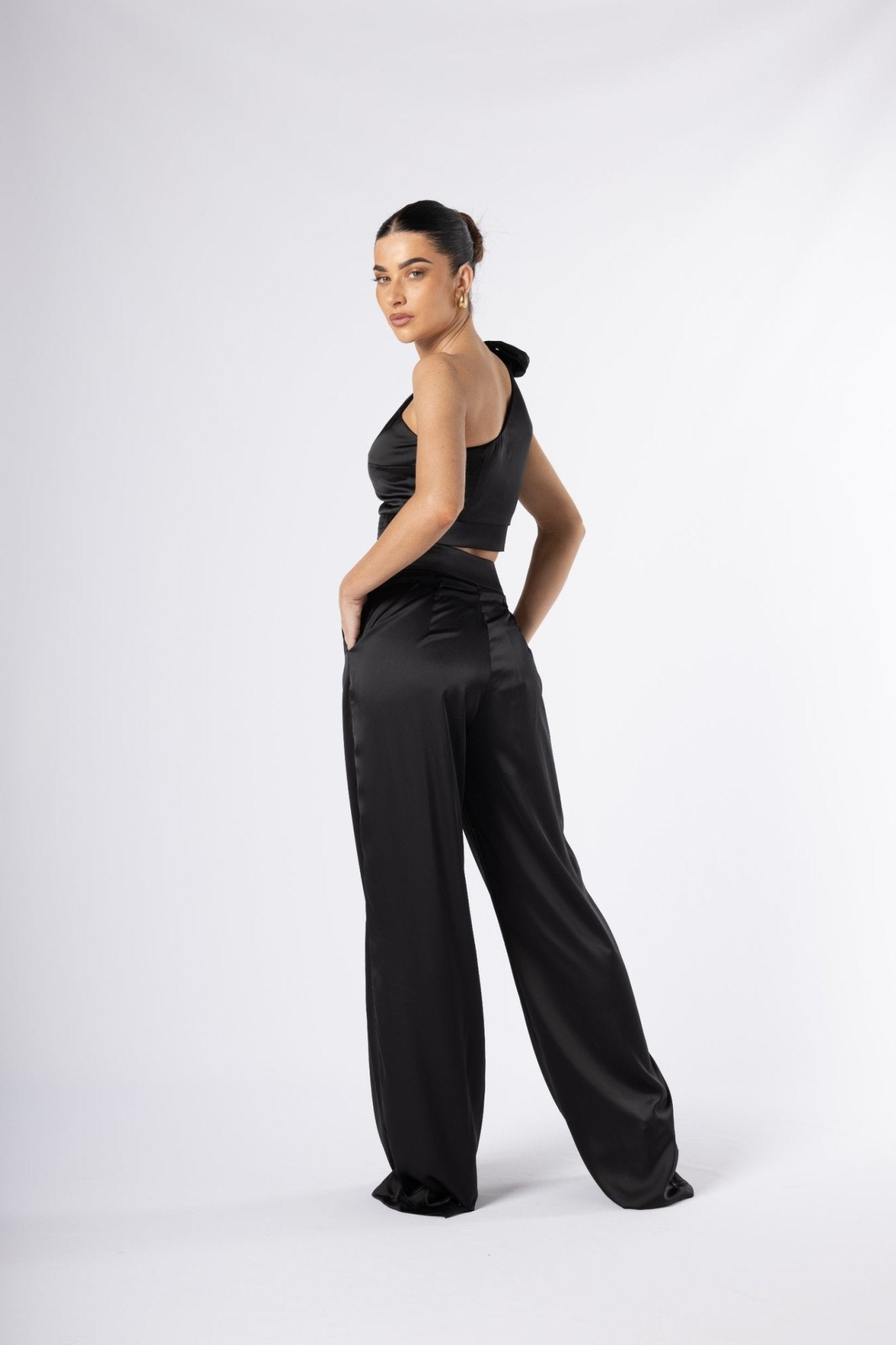 Etheral Co - ord Set - One-Shoulder Crop Top and Wide-Leg Pants | House of Banke