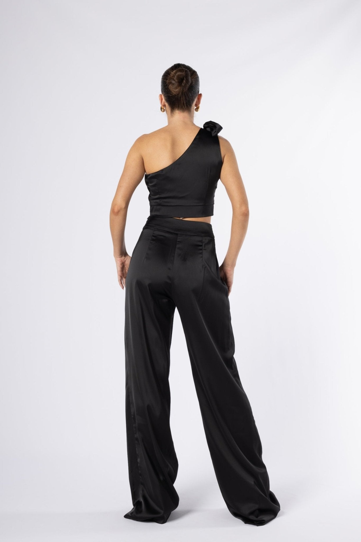 Etheral Co - ord Set - One-Shoulder Crop Top and Wide-Leg Pants | House of Banke