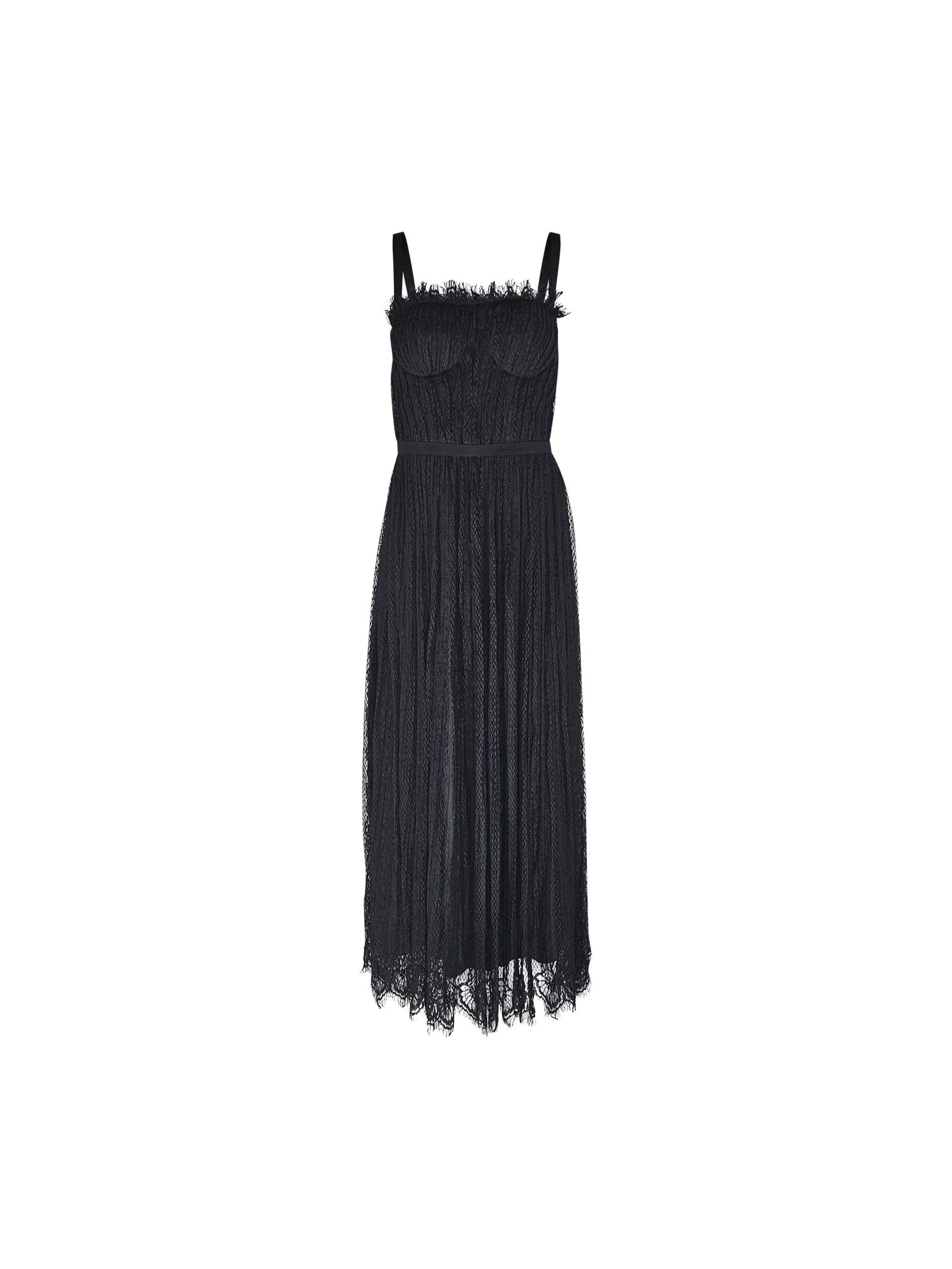Laurel Chantilly Black Lace Corset Midi Dress - House of Banke