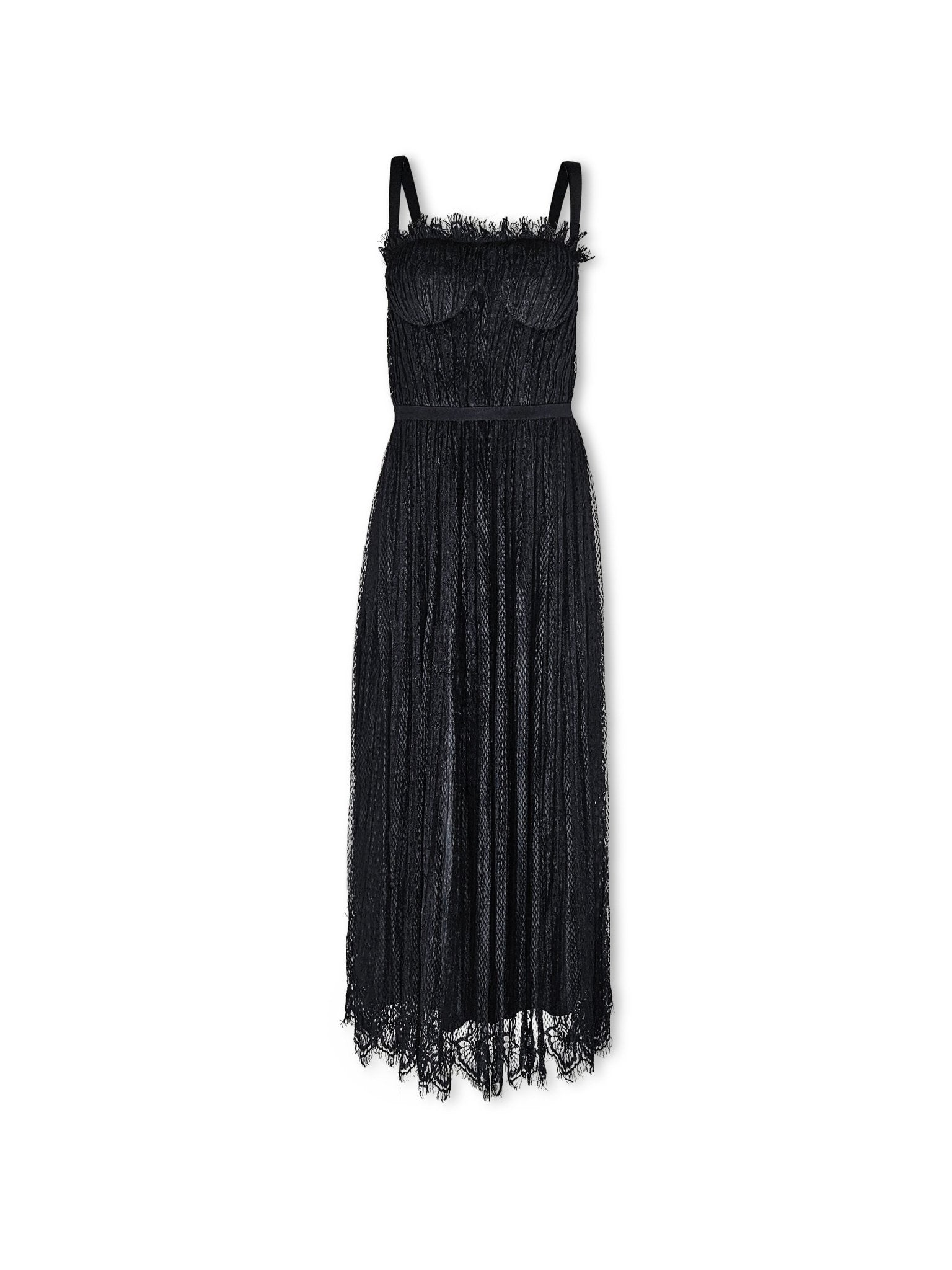 Laurel Chantilly Black Lace Corset Midi Dress - House of Banke