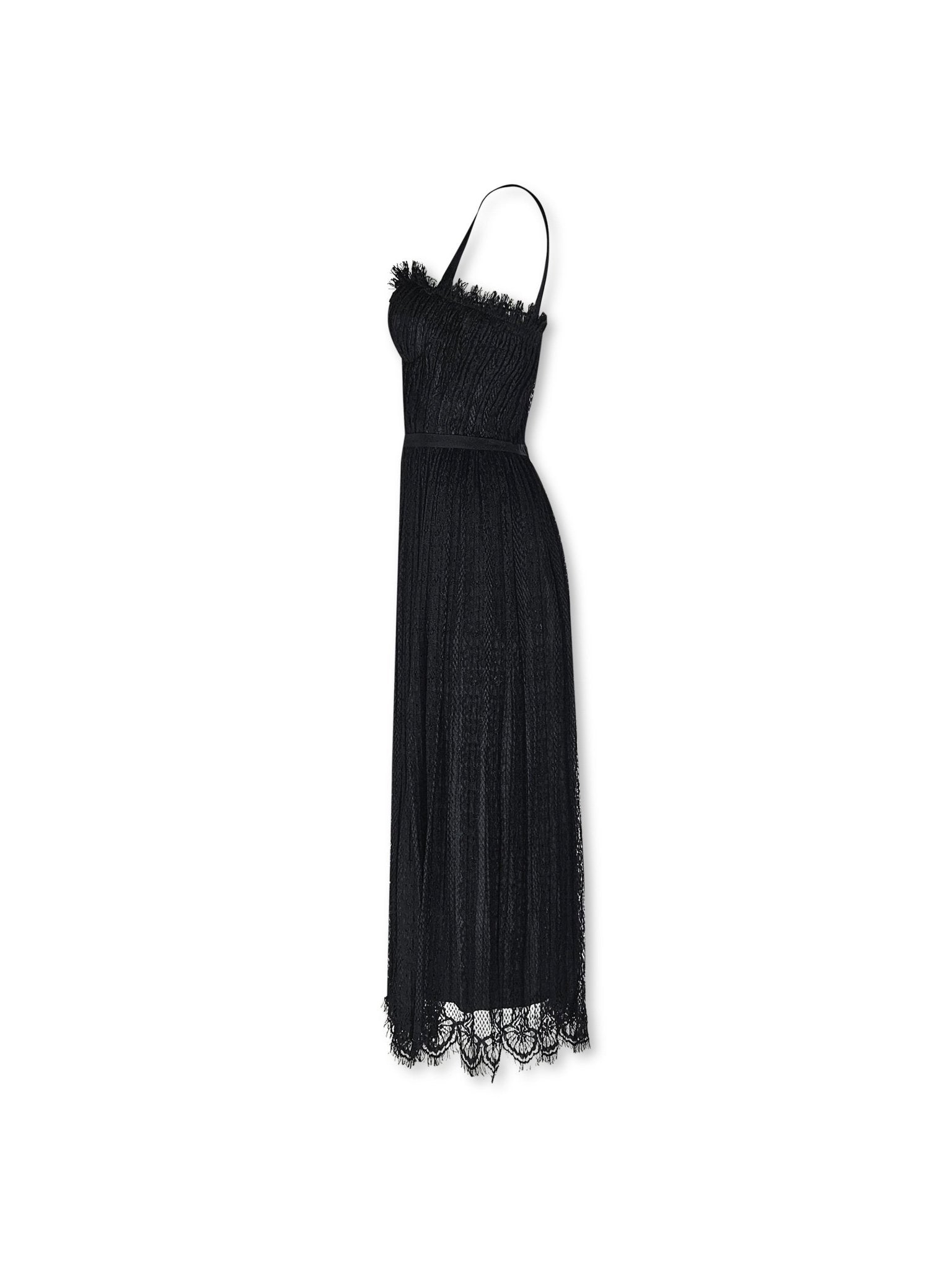 Laurel Chantilly Black Lace Corset Midi Dress - House of Banke