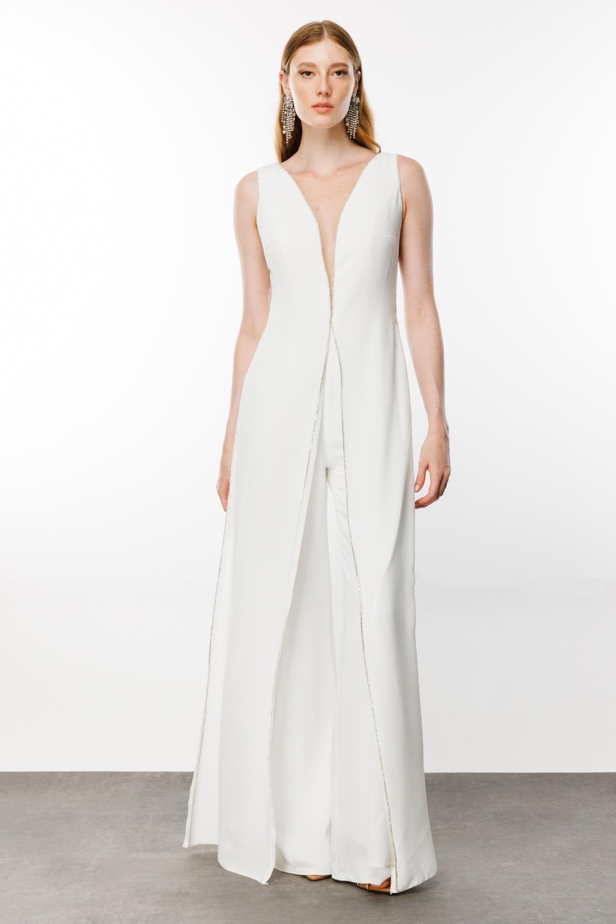Cascade Jumpsuit Elegant White Evening Jumpsuit - House of Banke