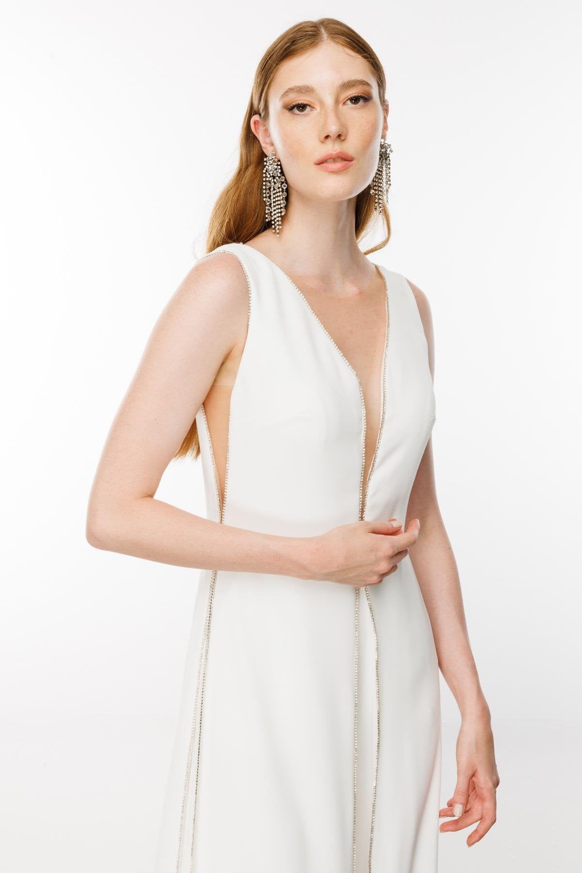 Cascade Jumpsuit Elegant White Evening Jumpsuit - House of Banke