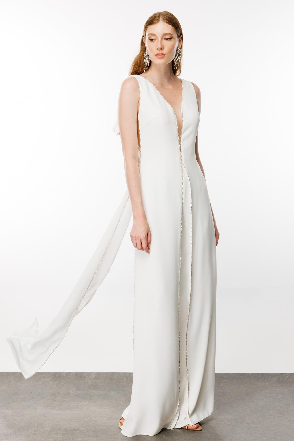 Cascade Jumpsuit Elegant White Evening Jumpsuit - House of Banke