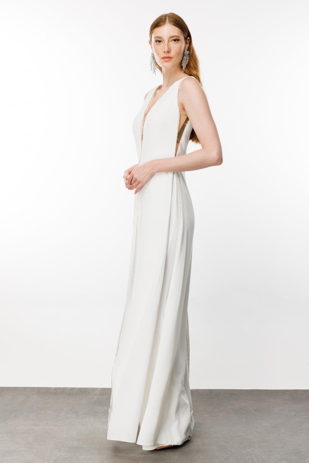 Cascade Jumpsuit Elegant White Evening Jumpsuit - House of Banke