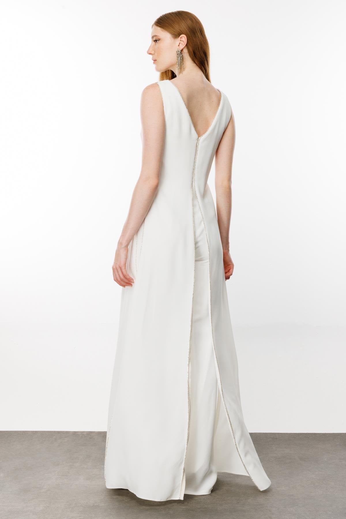 Cascade Jumpsuit Elegant White Evening Jumpsuit - House of Banke