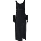 Black Sculpted Midi Dress with Matching Gloves - House of Banke