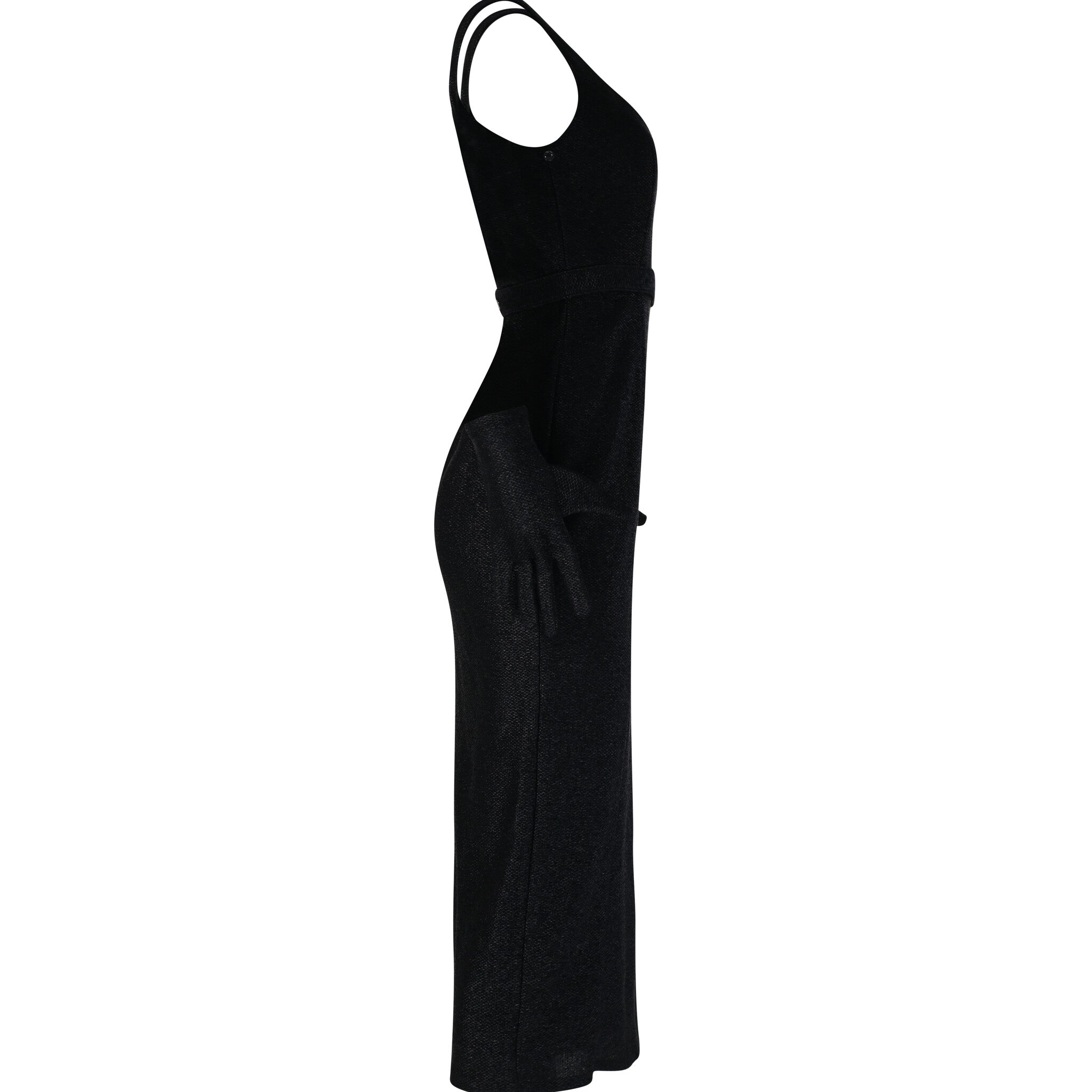 Black Sculpted Midi Dress with Matching Gloves - House of Banke