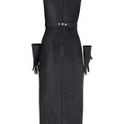 Black Sculpted Midi Dress with Matching Gloves - House of Banke