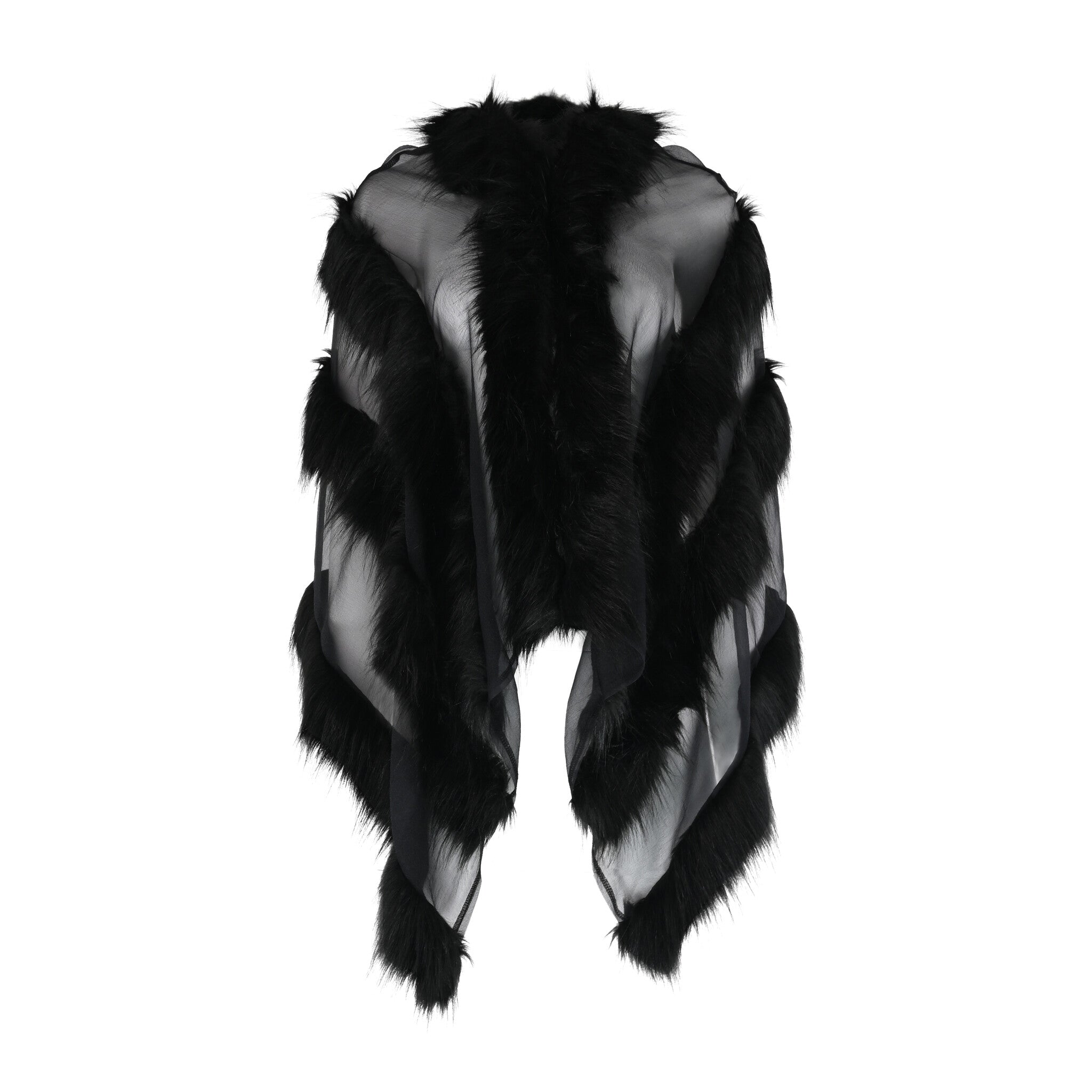 Feather Trimmed Sheer Poncho In Black - House of Banke