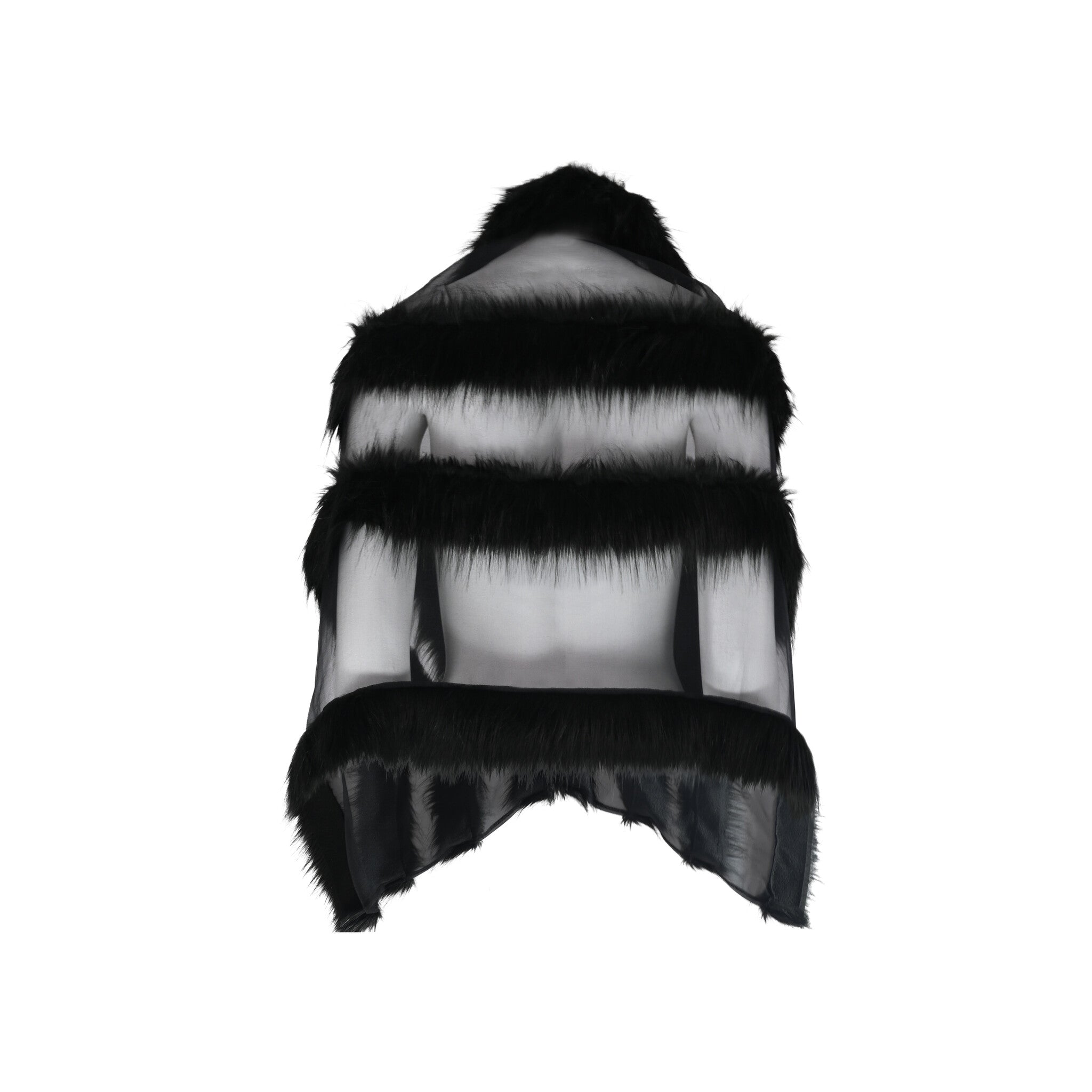 Feather Trimmed Sheer Poncho In Black - House of Banke
