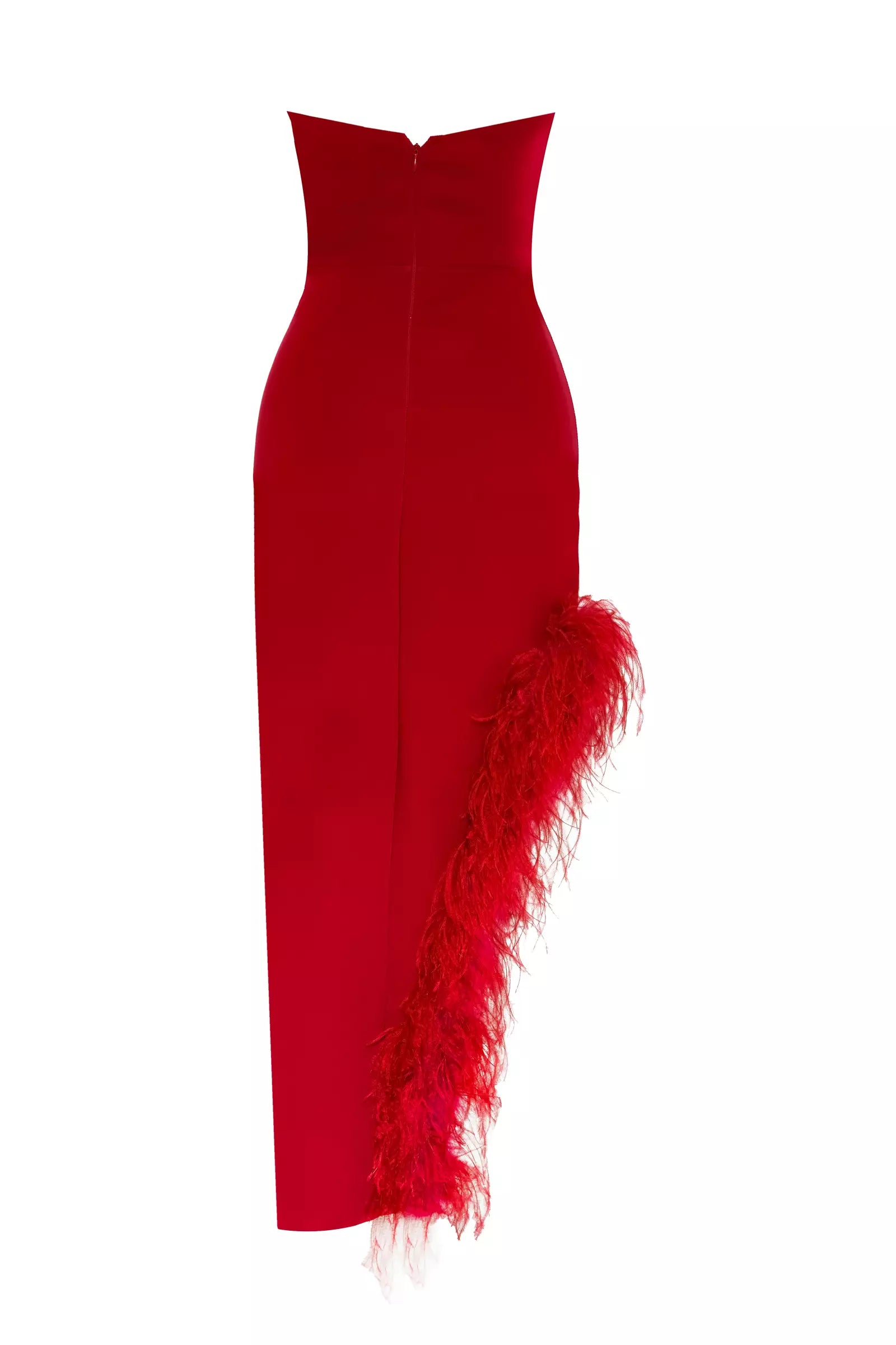 Scarlet Feather Trimmed Red Dress - House of Banke