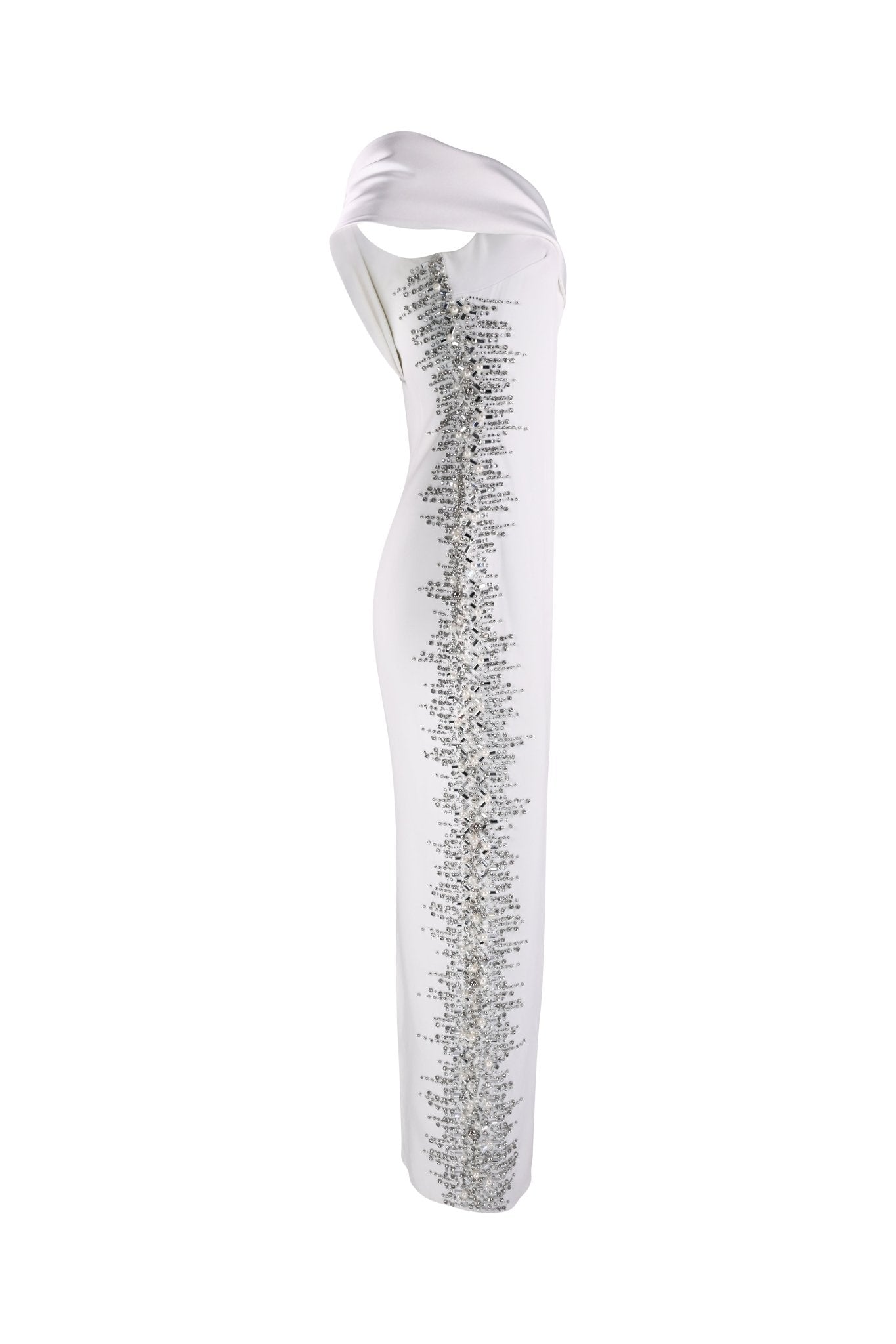 Ivory Sculpted Embellished Gown - House of Banke
