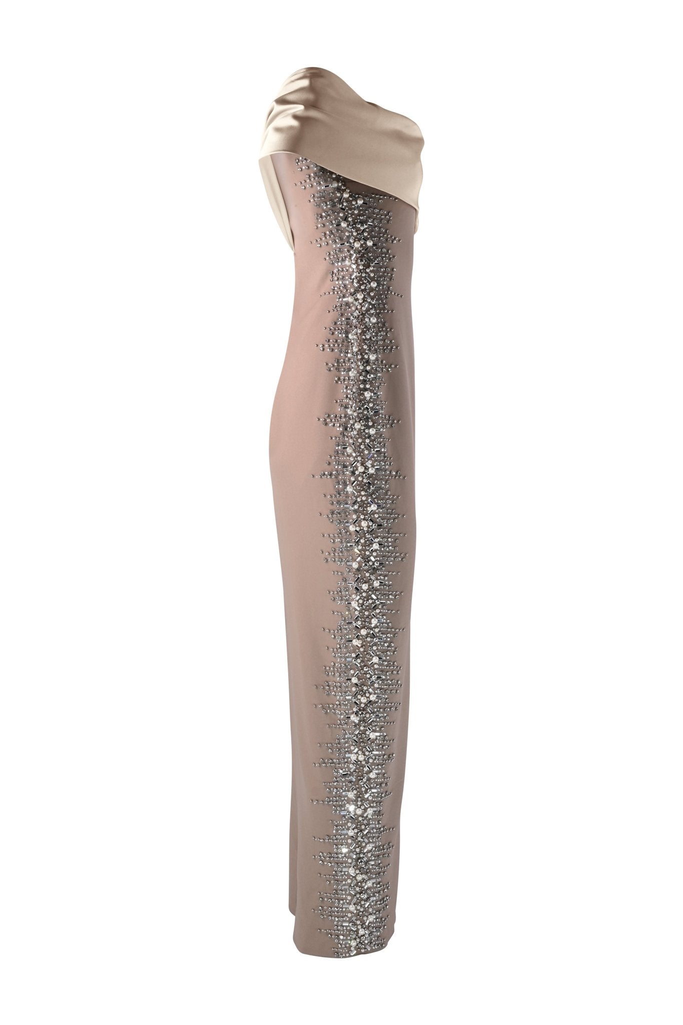 Champagne/Beige Sculpted Embellished Gown - House of Banke
