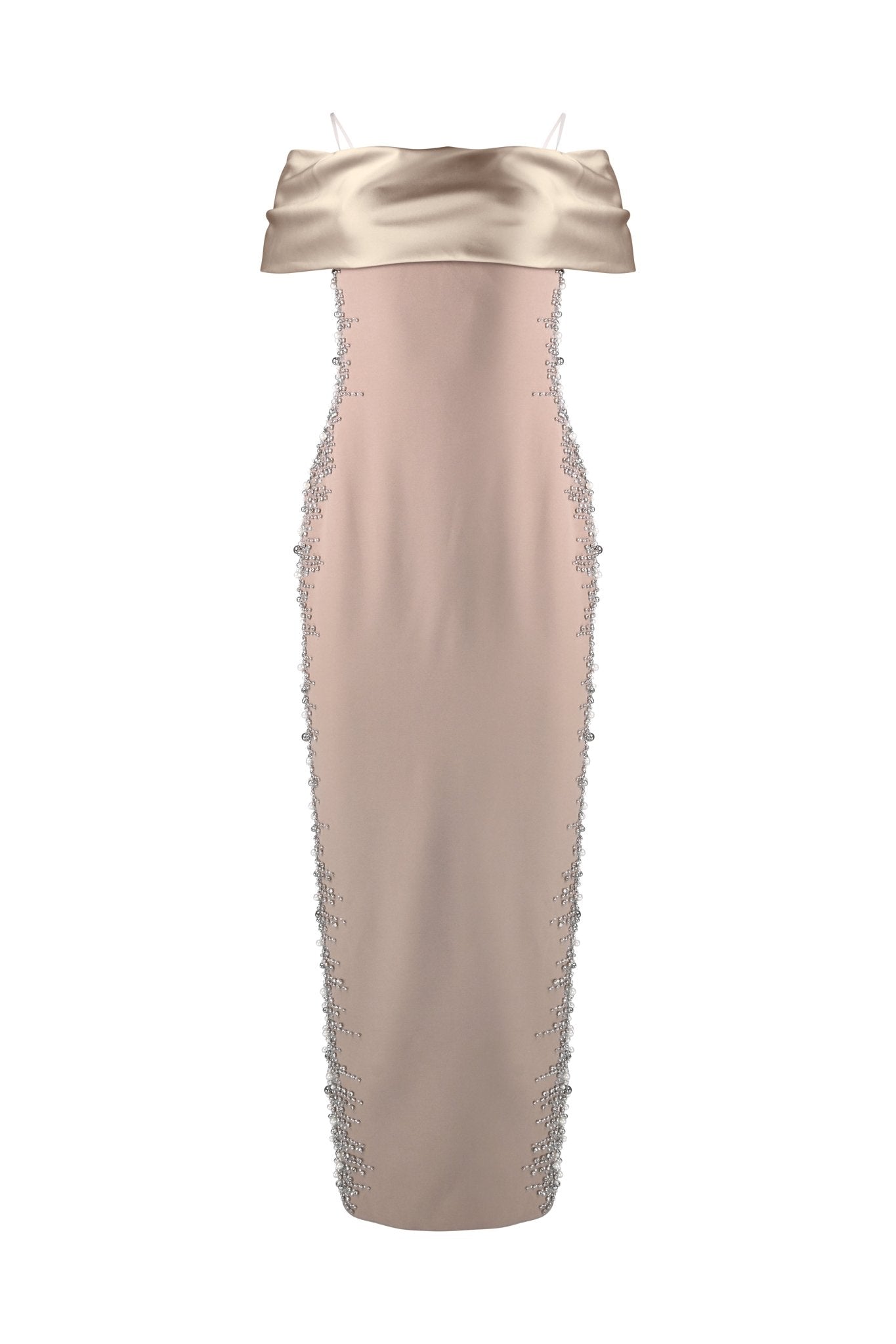 Champagne/Beige Sculpted Embellished Gown - House of Banke