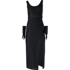 Black Sculpted Midi Dress with Matching Gloves - House of Banke