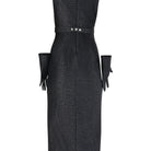 Black Sculpted Midi Dress with Matching Gloves - House of Banke