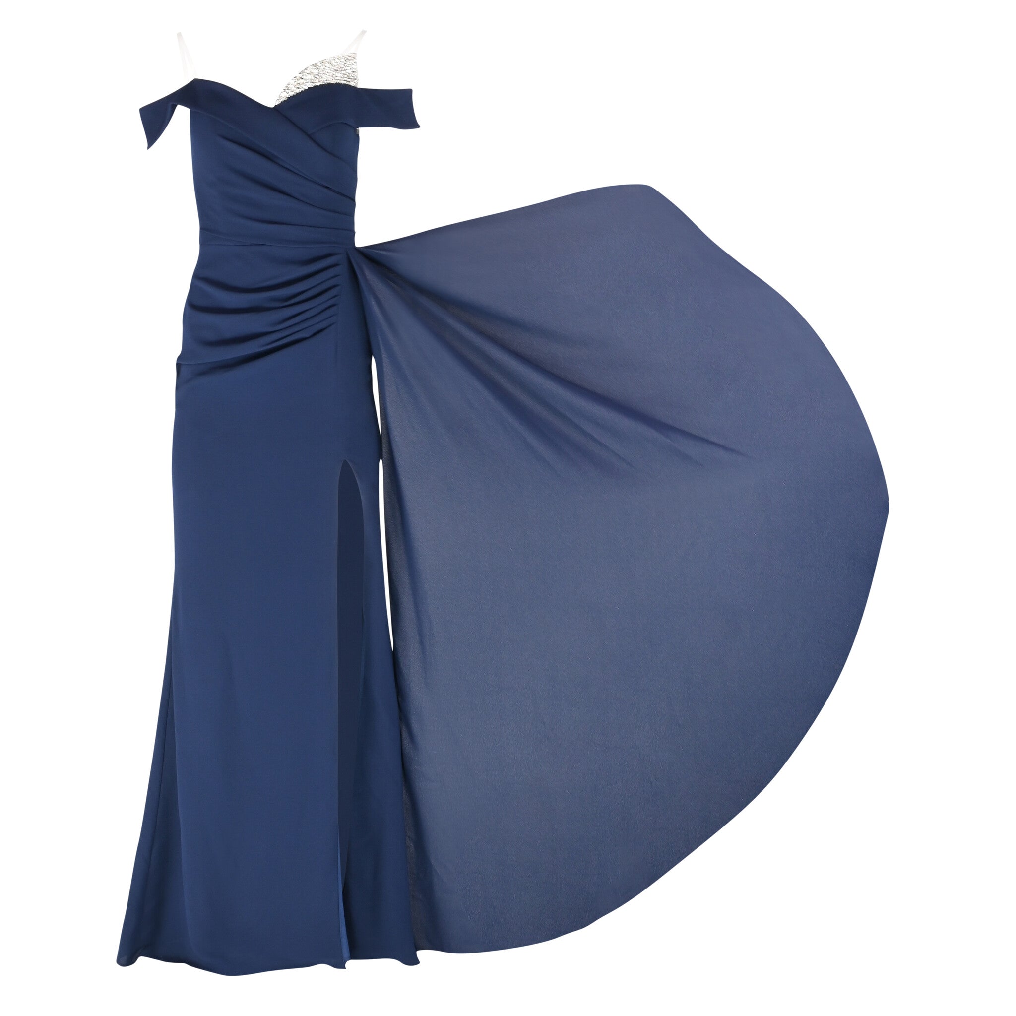 Navy Crystal - Drape Evening Gown - House of Banke
