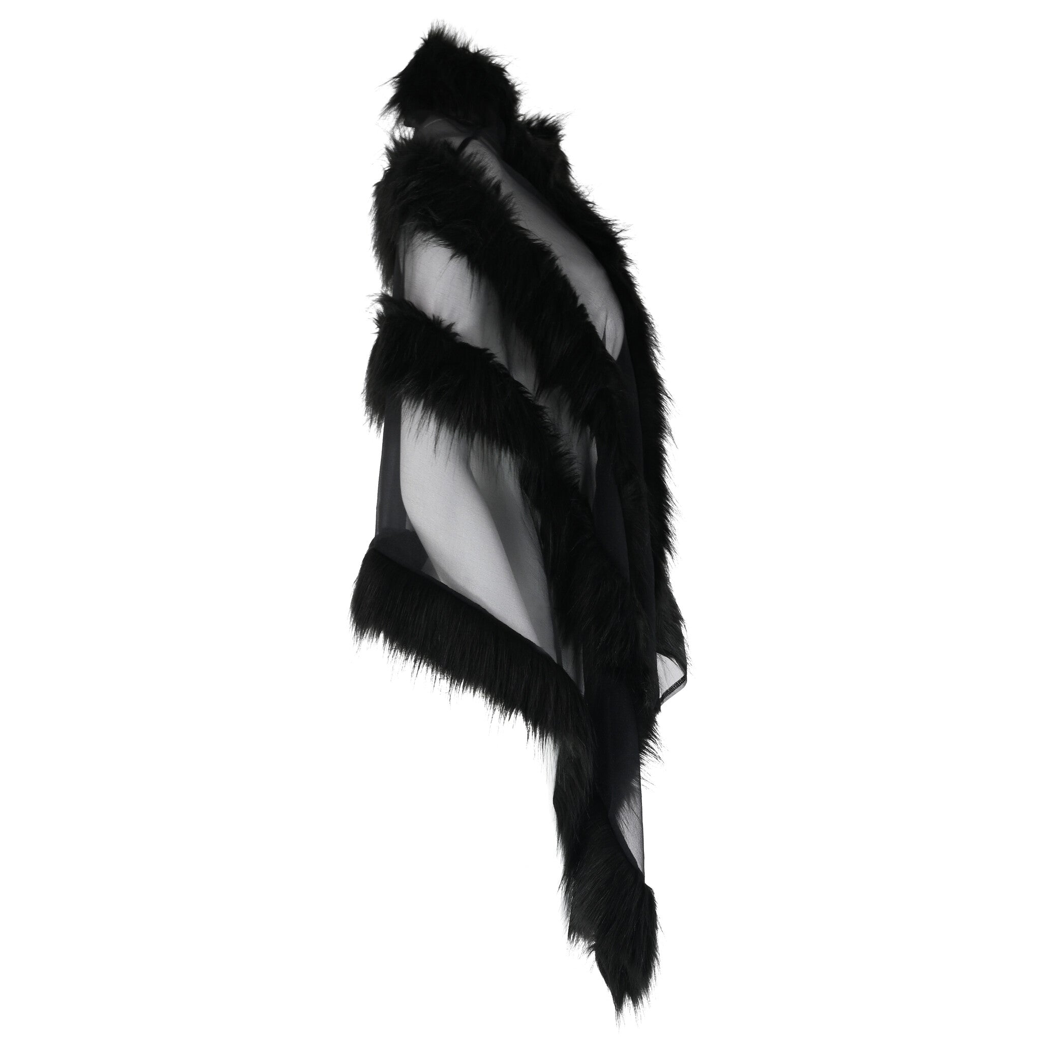 Feather Trimmed Sheer Poncho In Black - House of Banke